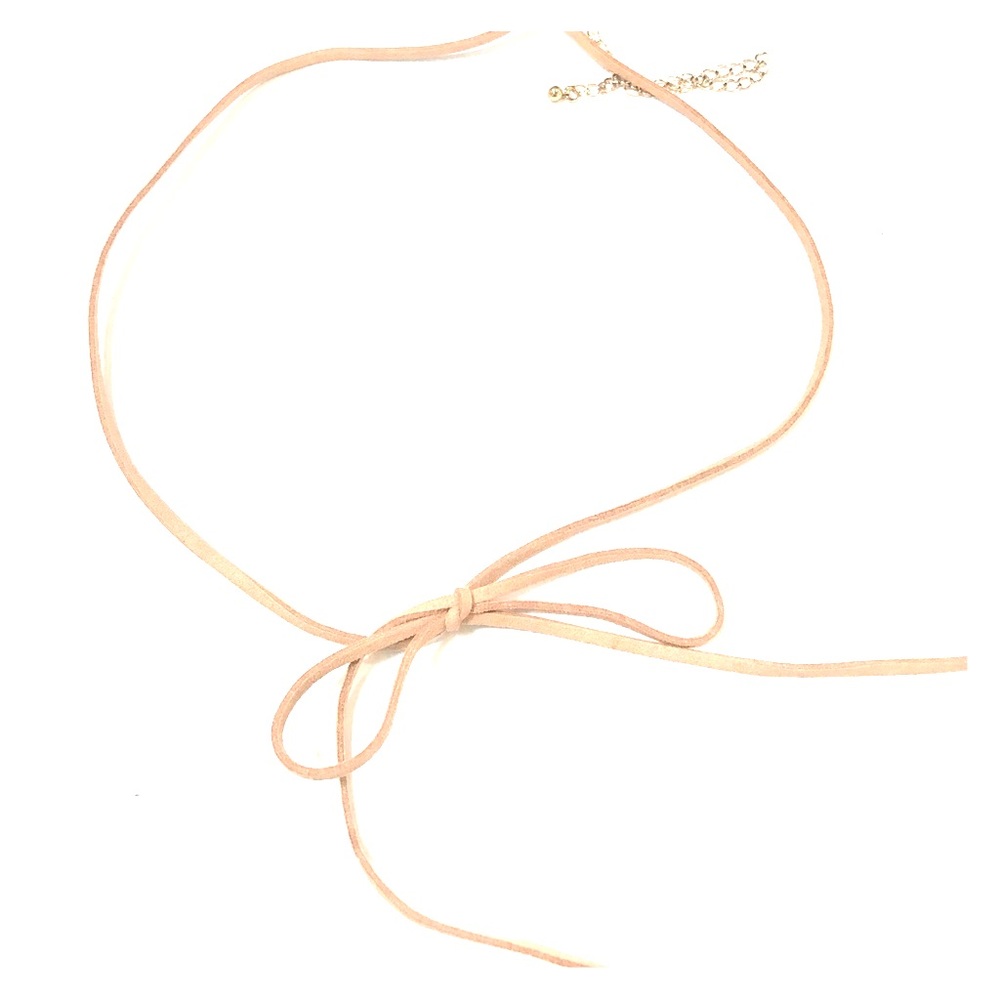 Beige suede bow tie checker necklace plus size